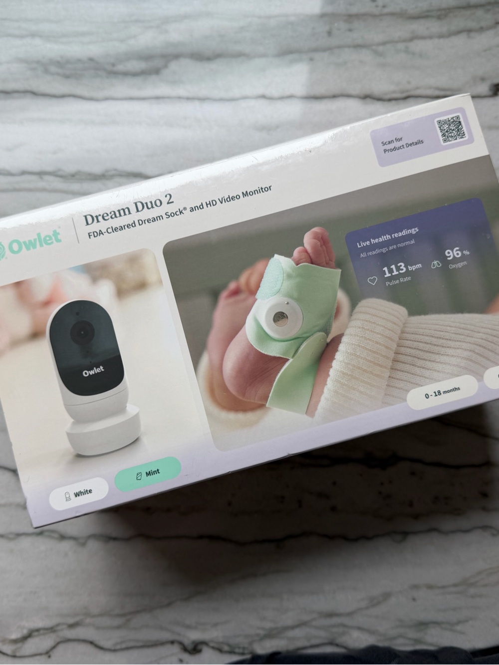 Owlet Dream Duo 2 Baby Monitor & O2 Sock - Mint/White